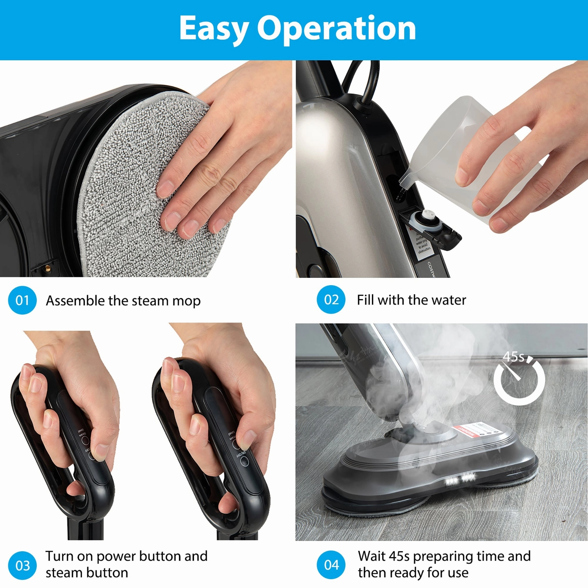 Costway Steam Mop Electric Cleaner Steamer w/ LED Headlights for - See Details