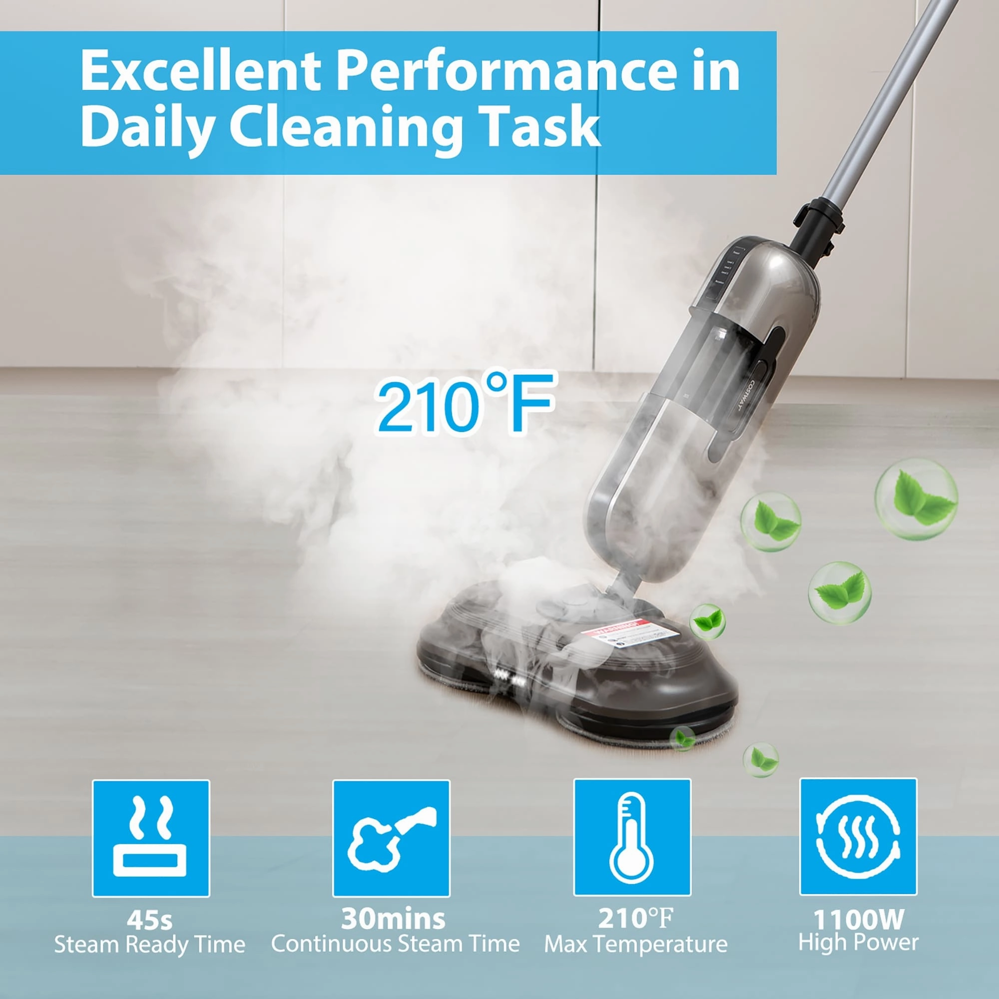 Costway Steam Mop Electric Cleaner Steamer w/ LED Headlights for - See Details