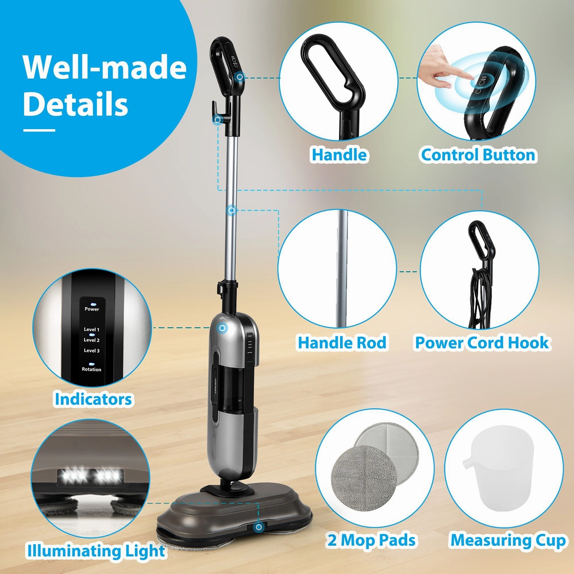 Costway Steam Mop Electric Cleaner Steamer w/ LED Headlights for - See Details