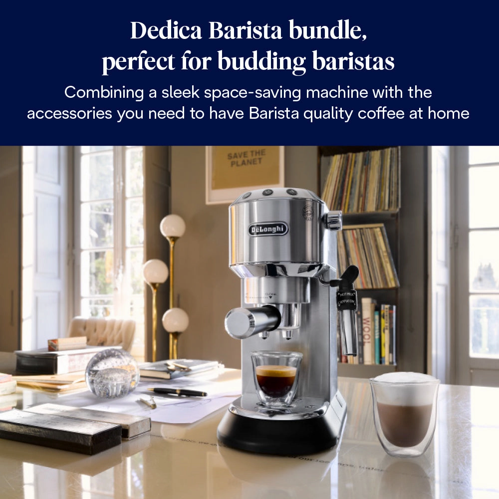DeLonghi Dedica Pump Coffee Machine Bundle - Silver | ECKG6820.M