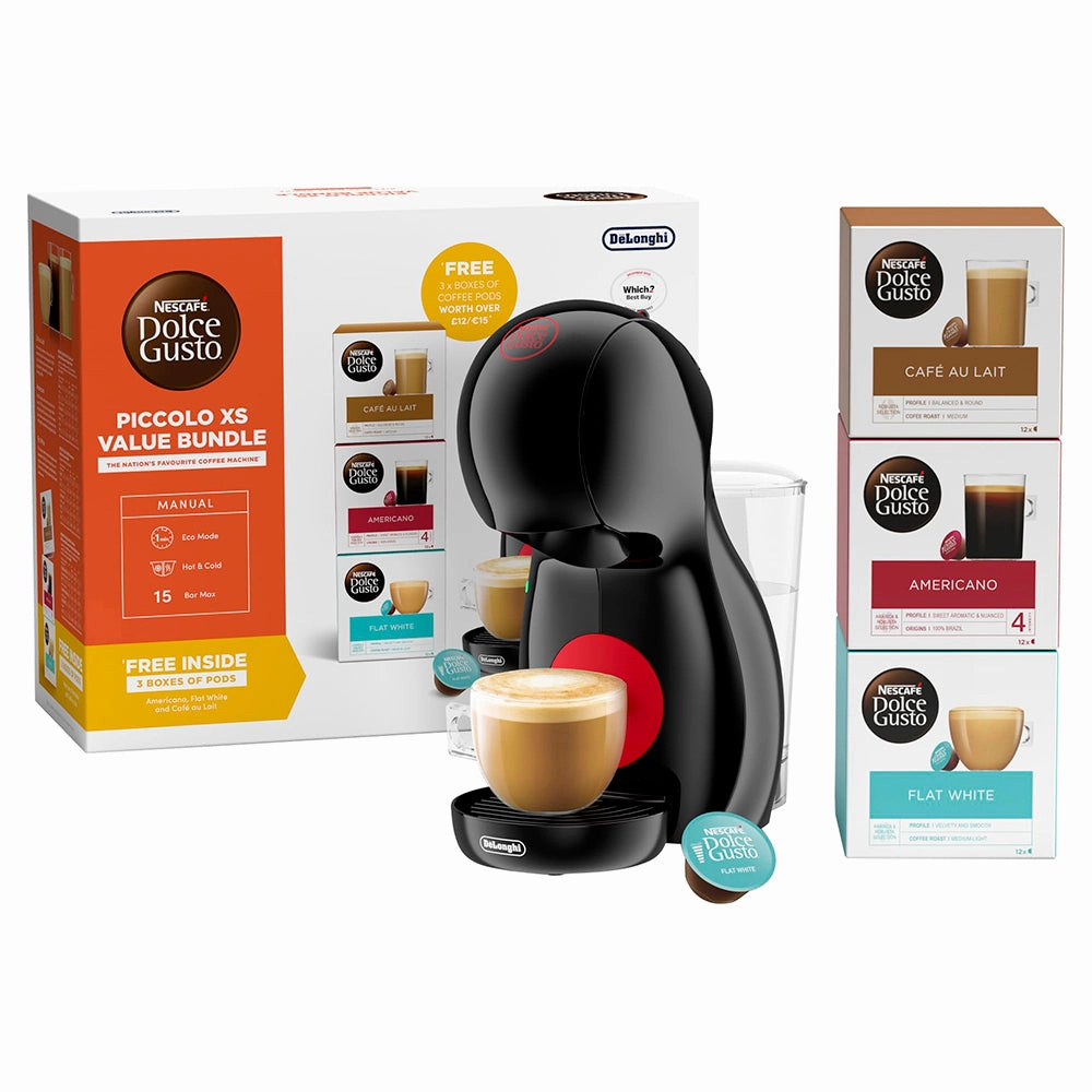 DeLonghi NESCAFE Dolce Gusto Piccolo XS Manual Coffee Machine Bundle - Black | EDG210.BBUNDL