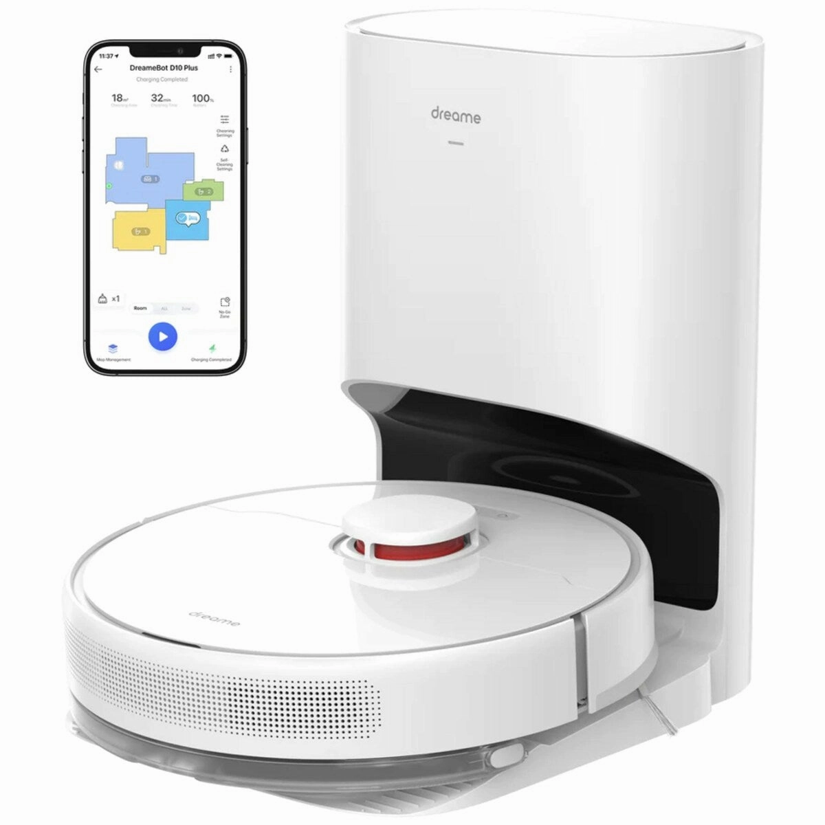 Dreametech D10 Plus Robot Vacuum and Mop with Self-Emptying Base - White