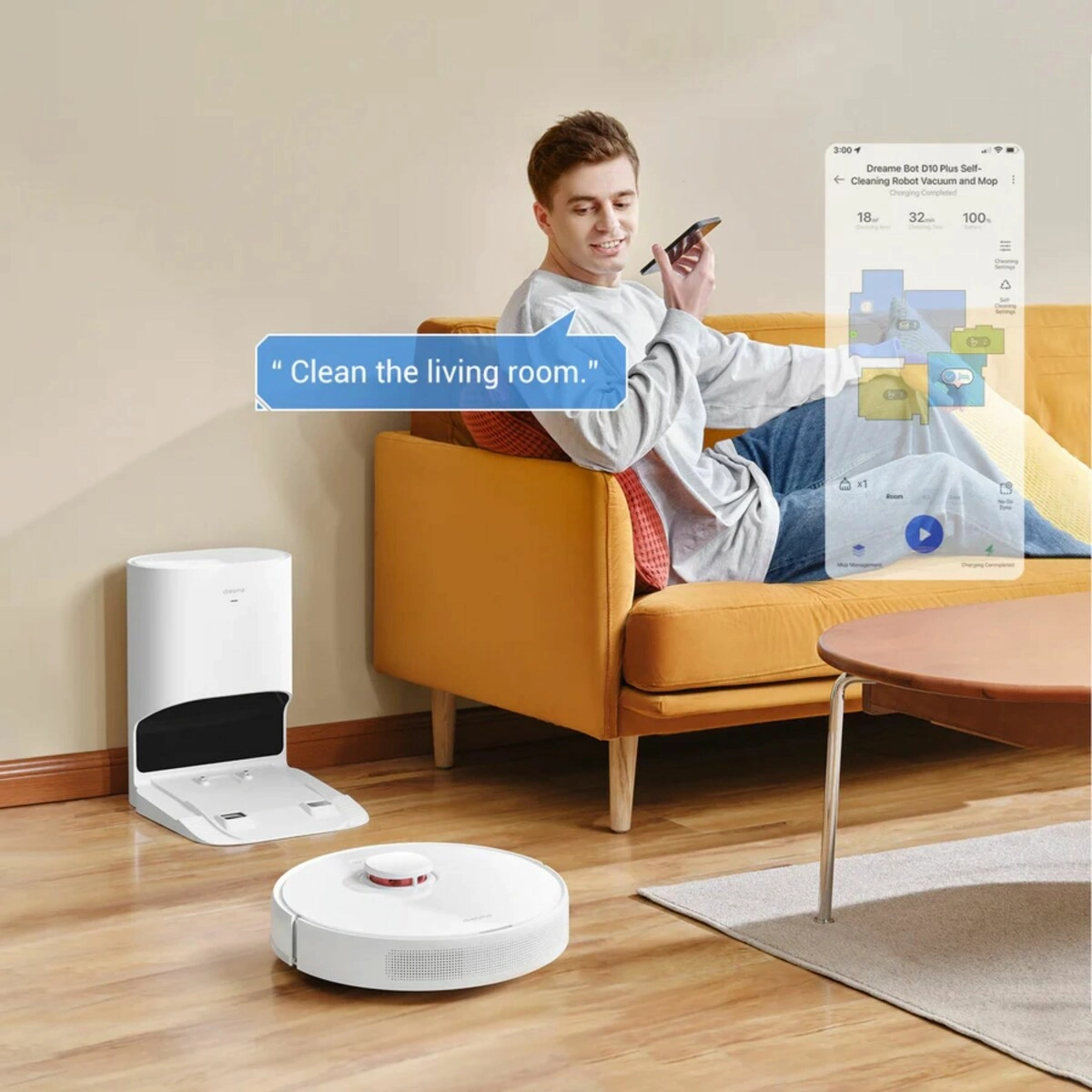 Dreametech D10 Plus Robot Vacuum and Mop with Self-Emptying Base - White