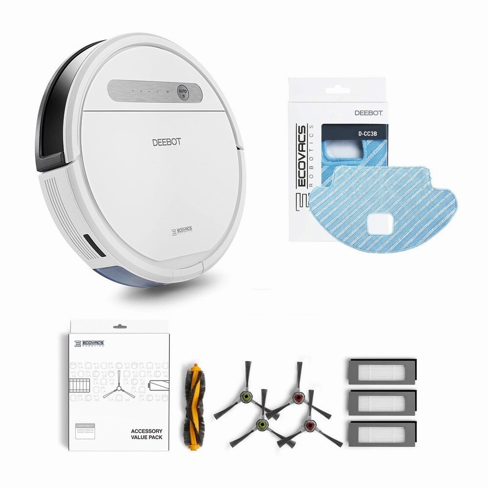 ECOVACS DEEBOT OZMO 610 Bundle: Robotic Vacuum with Service Kit and Replacement Mop Pads