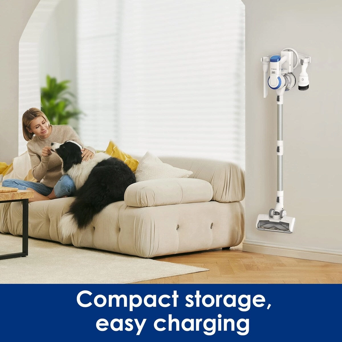 Essentials Cordless Stick Vacuum Cleaner. Lightweight and Quiet.LED Headlights. Powerful Handheld Vacuum for Hard Floor Carpet