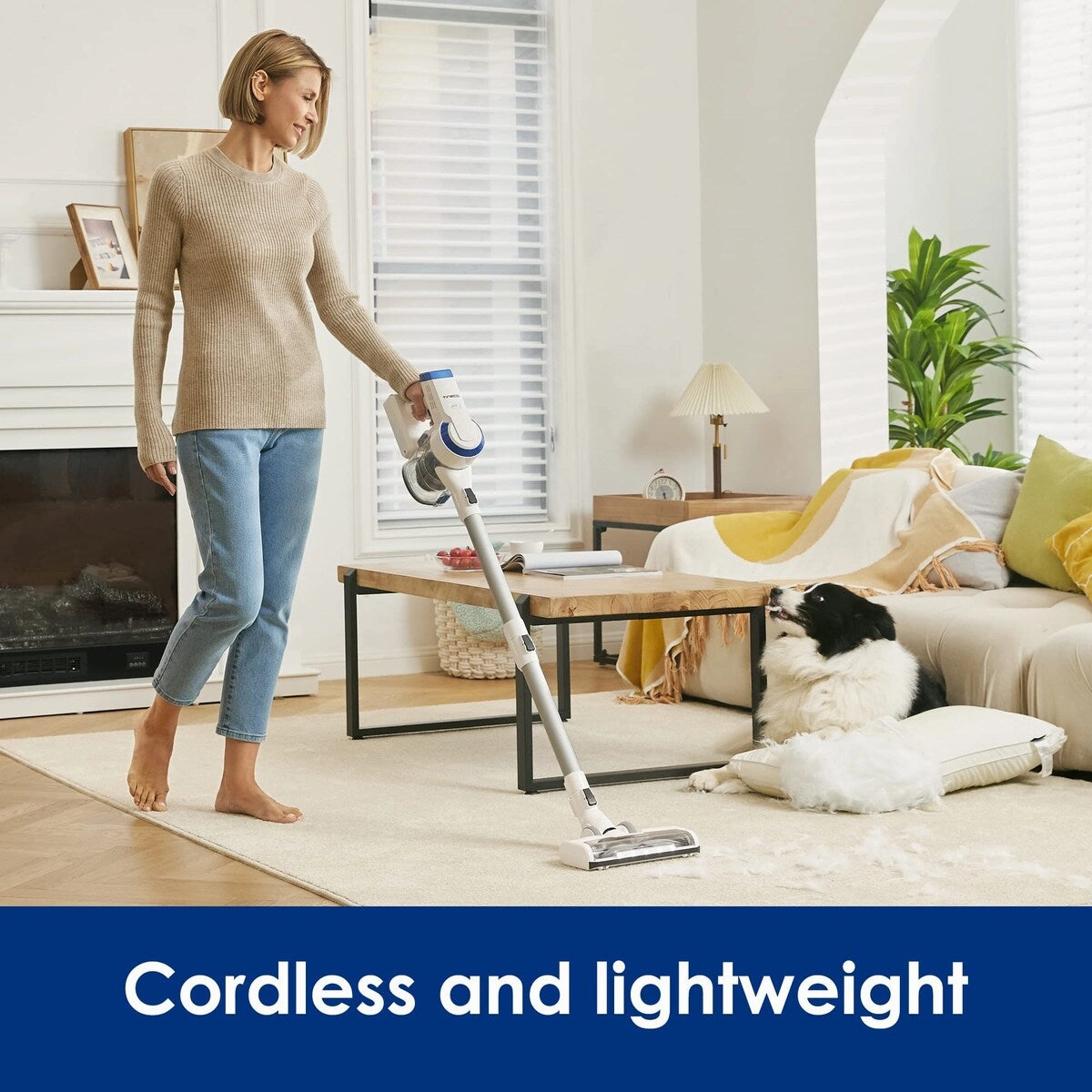 Essentials Cordless Stick Vacuum Cleaner. Lightweight and Quiet.LED Headlights. Powerful Handheld Vacuum for Hard Floor Carpet