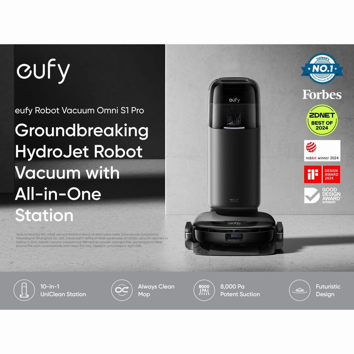 Eufy Omni S1 Pro   Filters Robot Vacuum Cleaner - Black | T2080GA1
