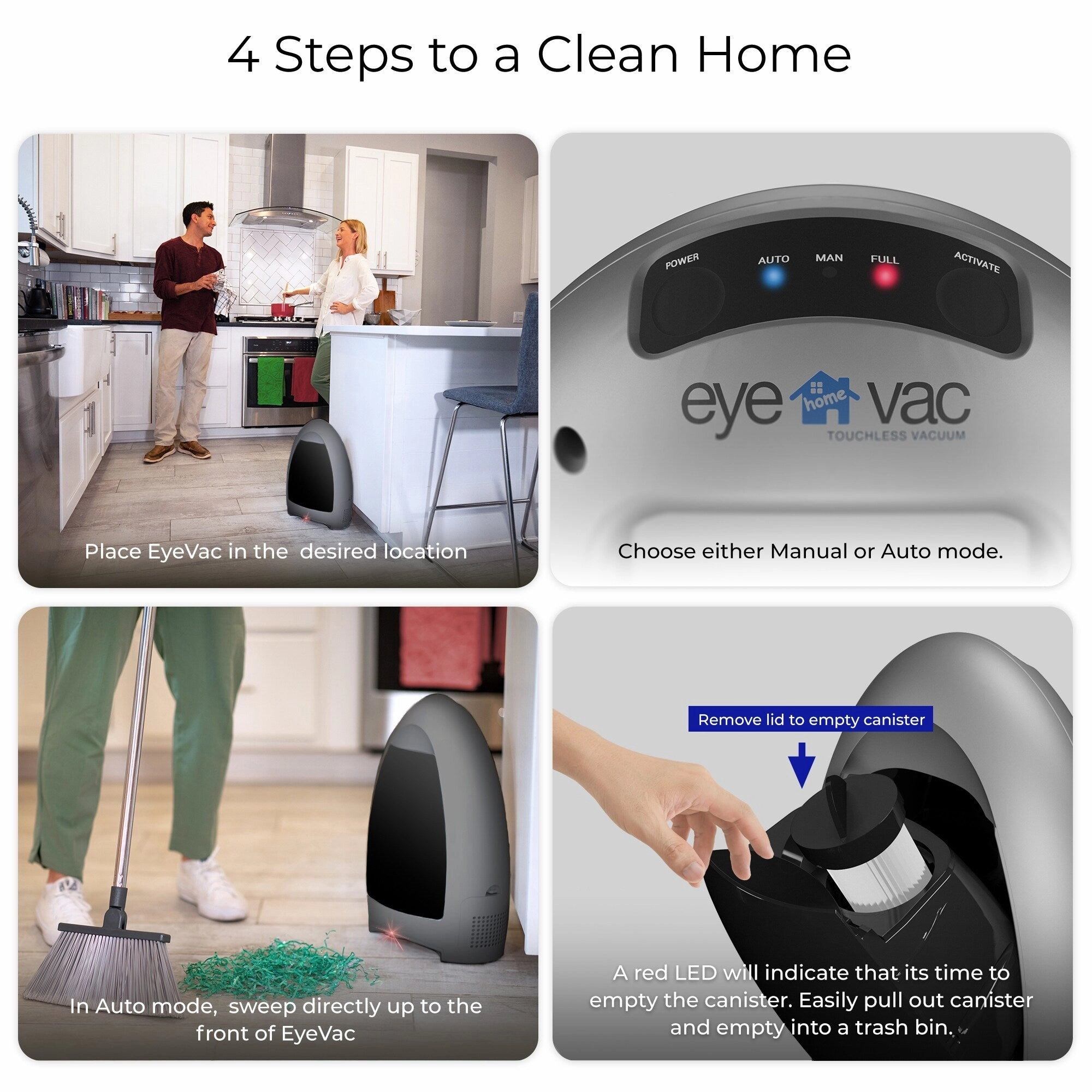 EyeVac Home Touchless Vacuum. Silver - 1 gallon
