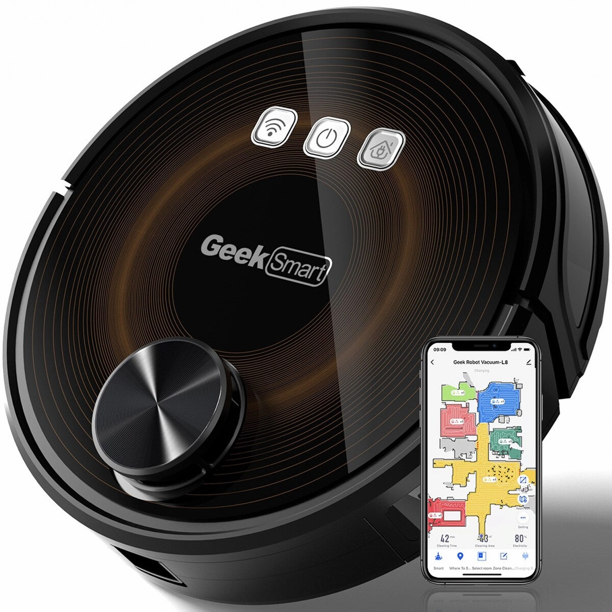 Geek Smart L8 2700 PA Suction Robot Vacuum Cleaner and Mop. LDS Navigation. Wi-Fi Connected APP