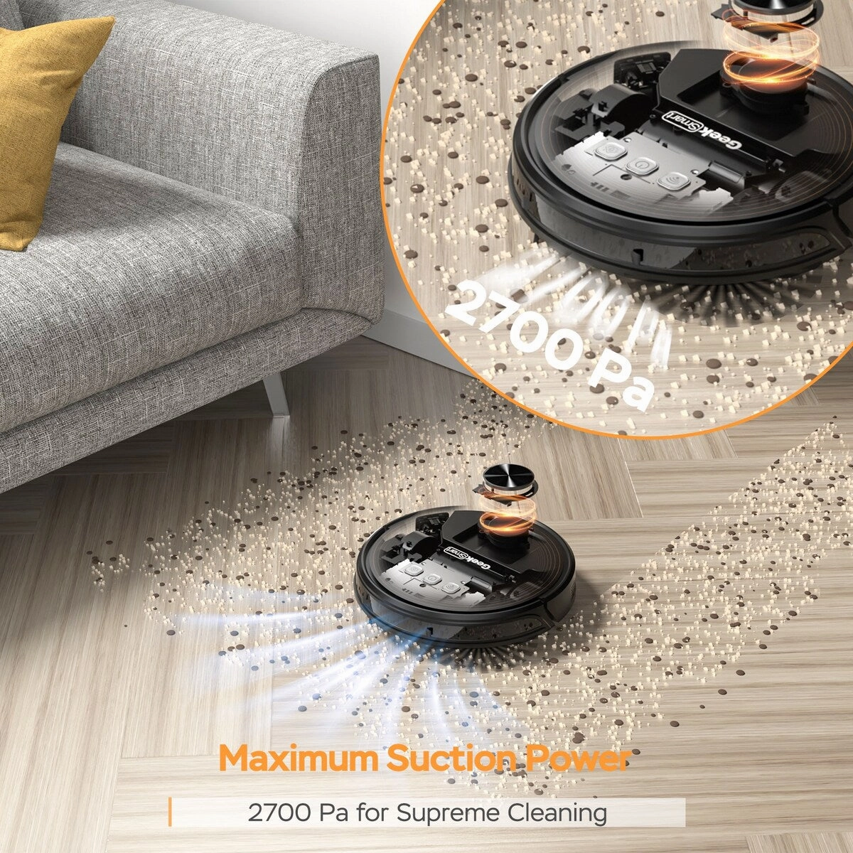 Geek Smart L8 2700 PA Suction Robot Vacuum Cleaner and Mop. LDS Navigation. Wi-Fi Connected APP