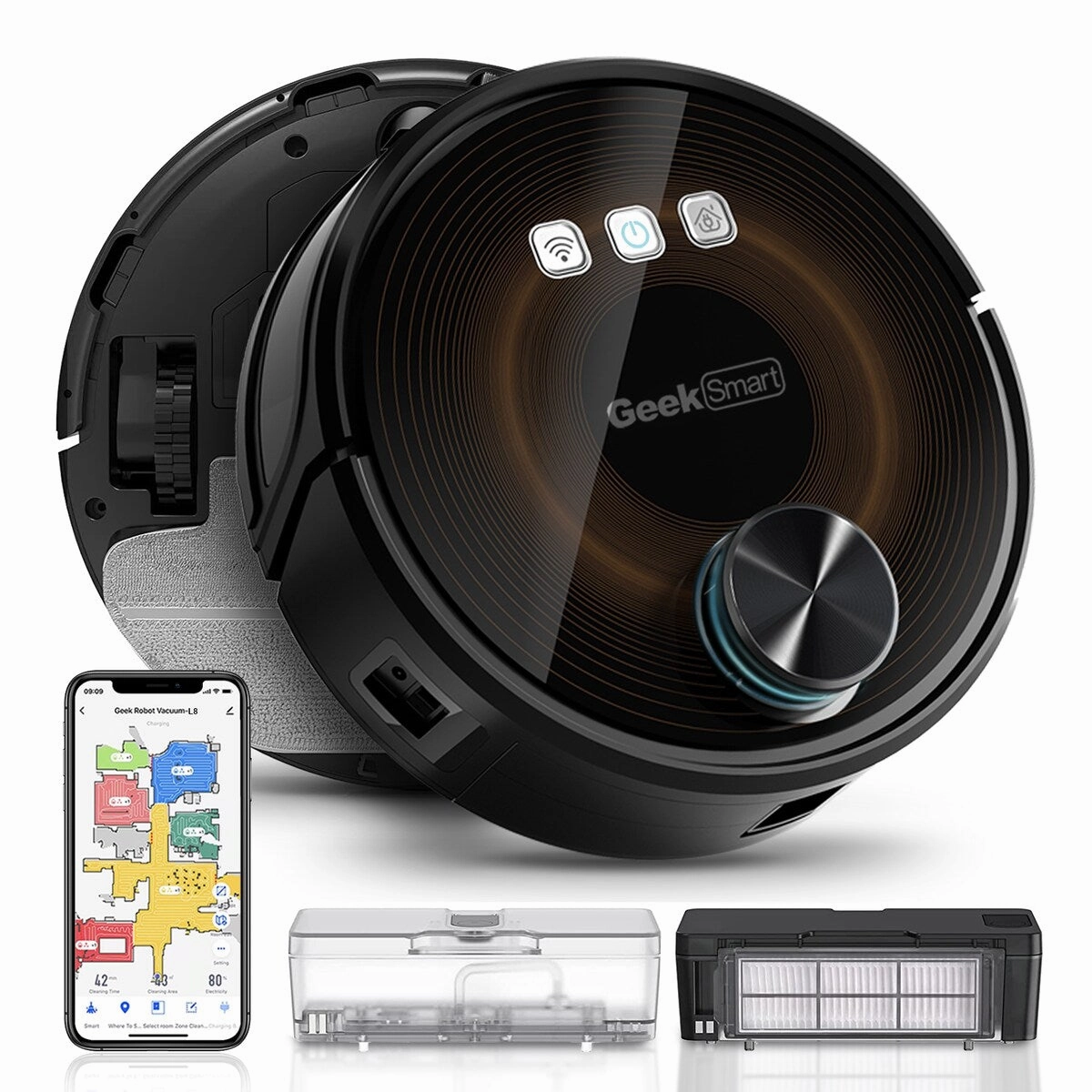 Geek Smart L8 2700 PA Suction Robot Vacuum Cleaner and Mop. LDS Navigation. Wi-Fi Connected APP