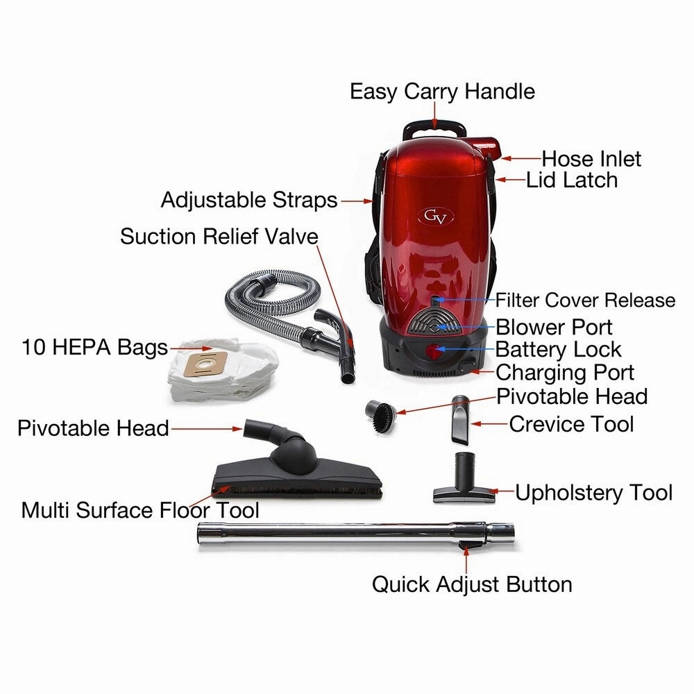 GV 8-Quart Commercial Pro Cordless HEPA Backpack Vacuum