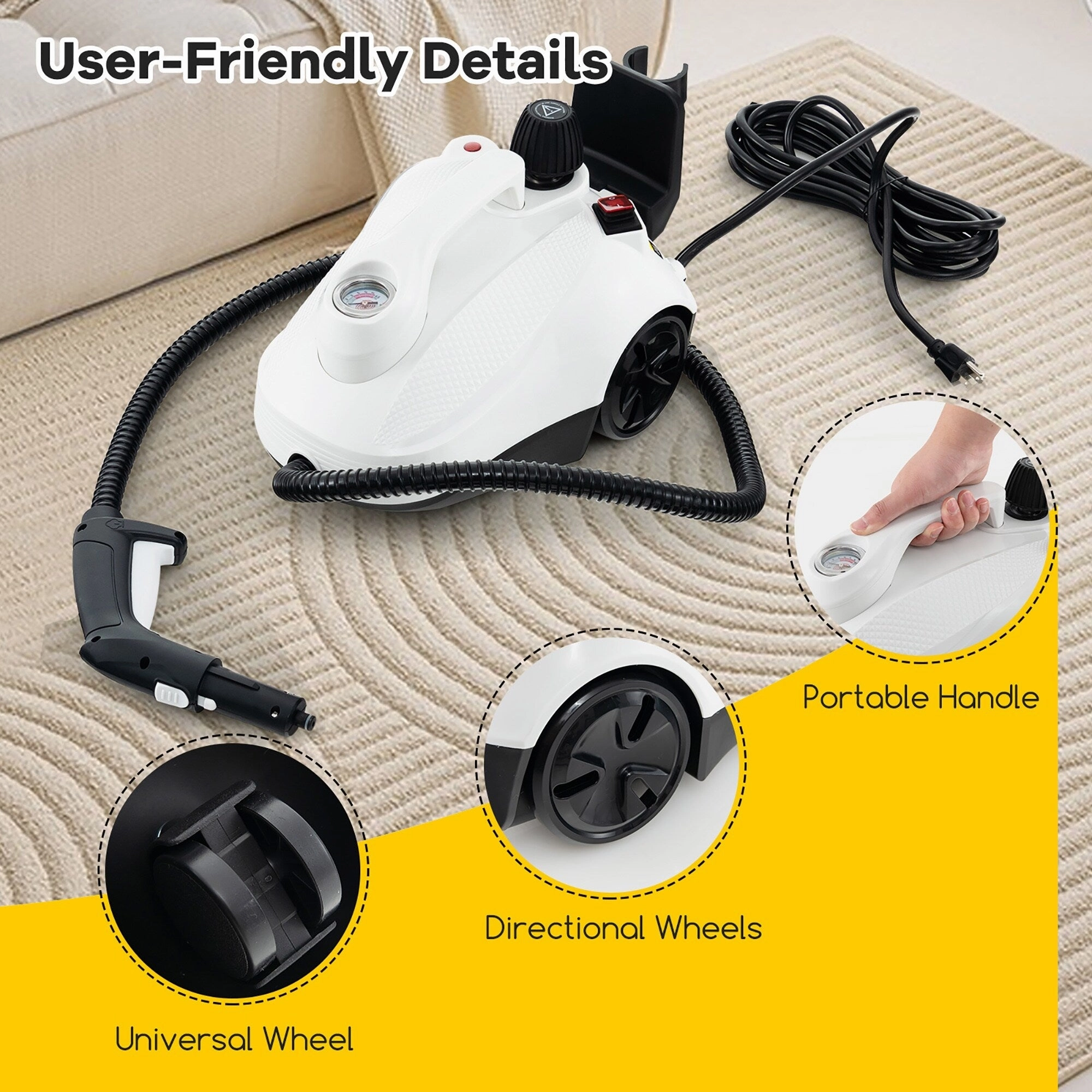 Gymax 1800W Multi-Purpose Steam Cleaner w/ Trigger Lock Wheels & 61 OZ