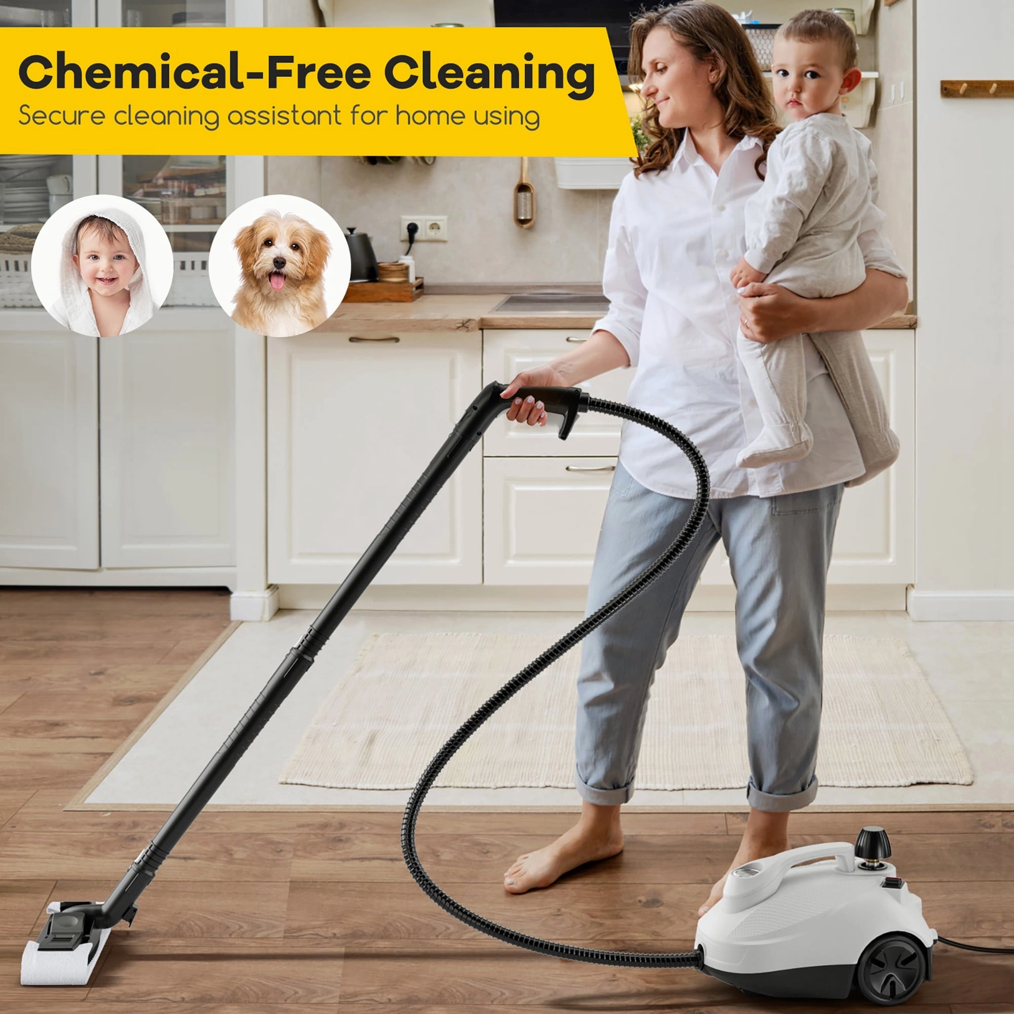 Gymax 1800W Multi-Purpose Steam Cleaner w/ Trigger Lock Wheels & 61 OZ