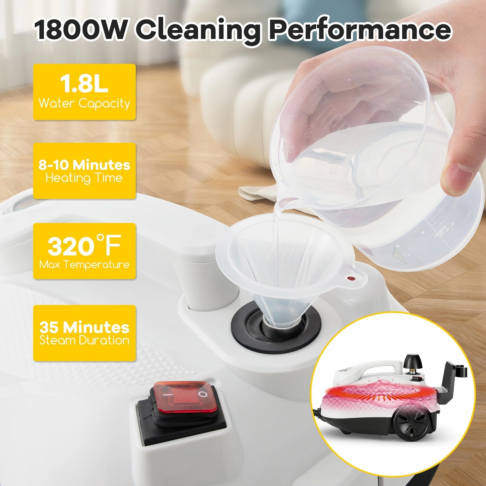Gymax 1800W Multi-Purpose Steam Cleaner w/ Trigger Lock Wheels & 61 OZ