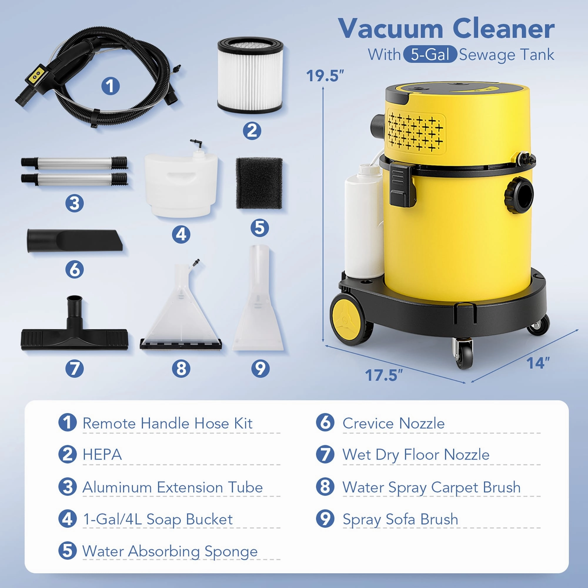 Gymax 4-in-1 Wet Dry Vacuum Cleaner w/ 5.5 Peak HP & 17 KPA Max