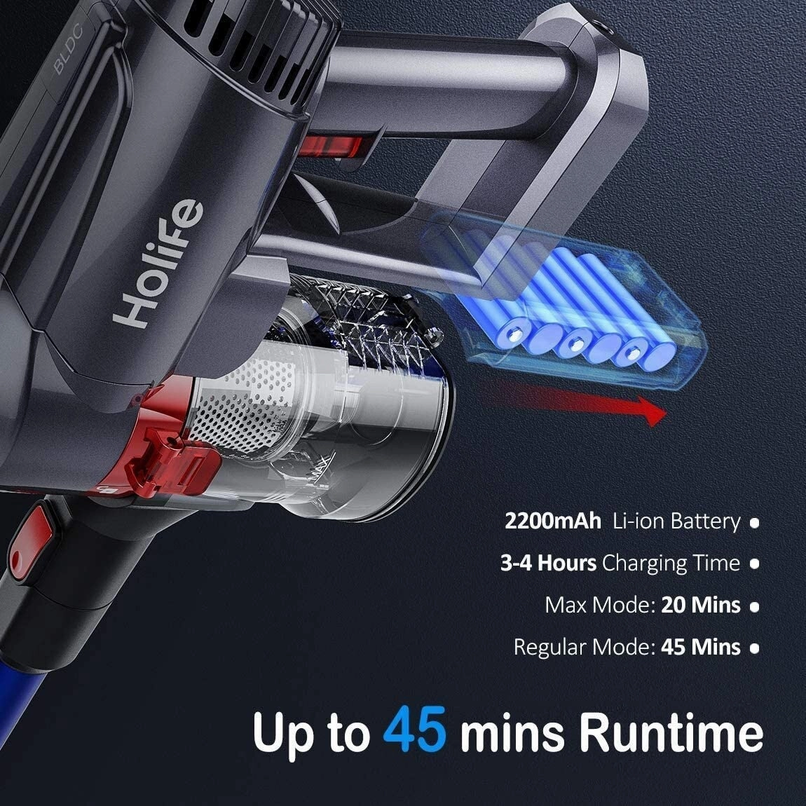 Homitt 2 in 1 Cordless Stick Vacuum Cleaner. Rechargeable Stick and Bagless Handheld Vacuum. for Carpet Pet Hair Floor. Blue