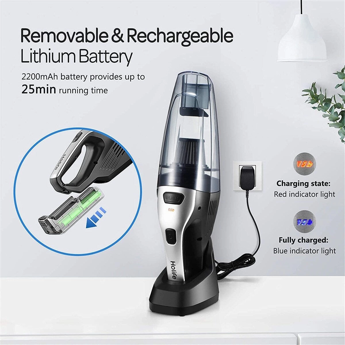 Homitt Handheld Vacuum Cordless Cleaner Rechargeable. Portable Powerful Cyclonic Suction Vacuum. for Home Pet Hair Car Cleaning