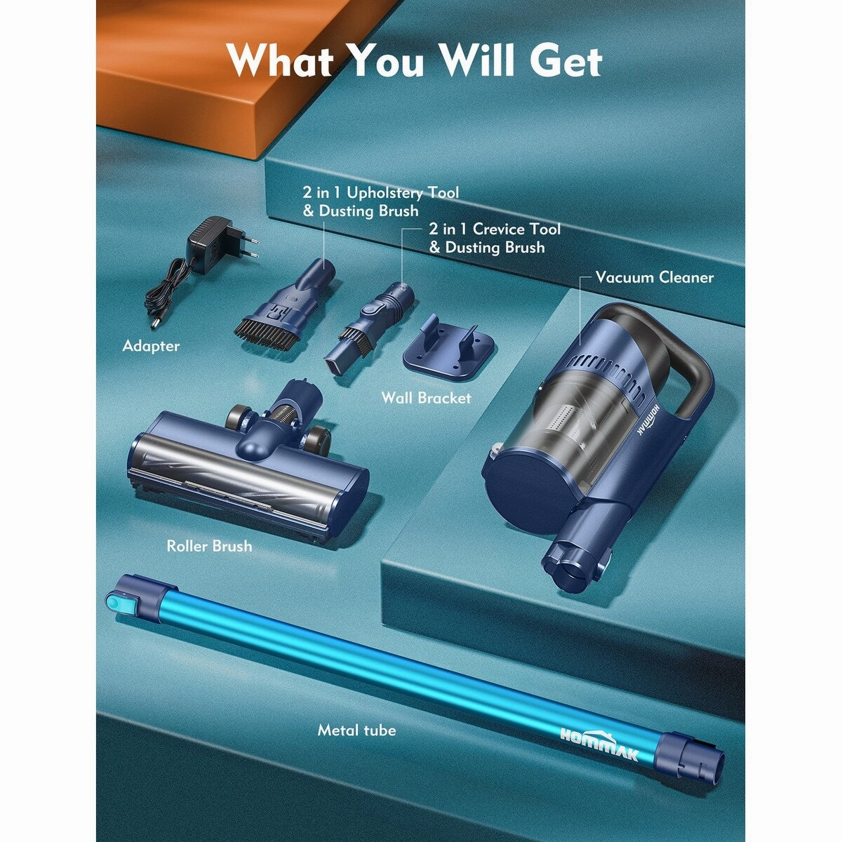 Hommak 6 in 1 Bagless Stick Vacuum Cordless Vacuum Cleaner. Lightweight Portable Quiet Handheld Vac