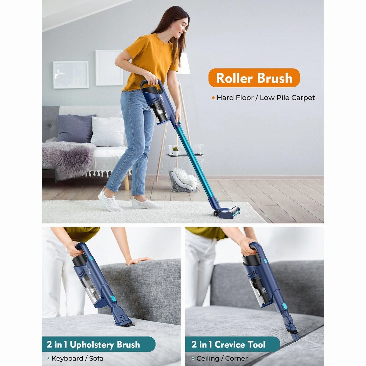 Hommak 6 in 1 Bagless Stick Vacuum Cordless Vacuum Cleaner. Lightweight Portable Quiet Handheld Vac