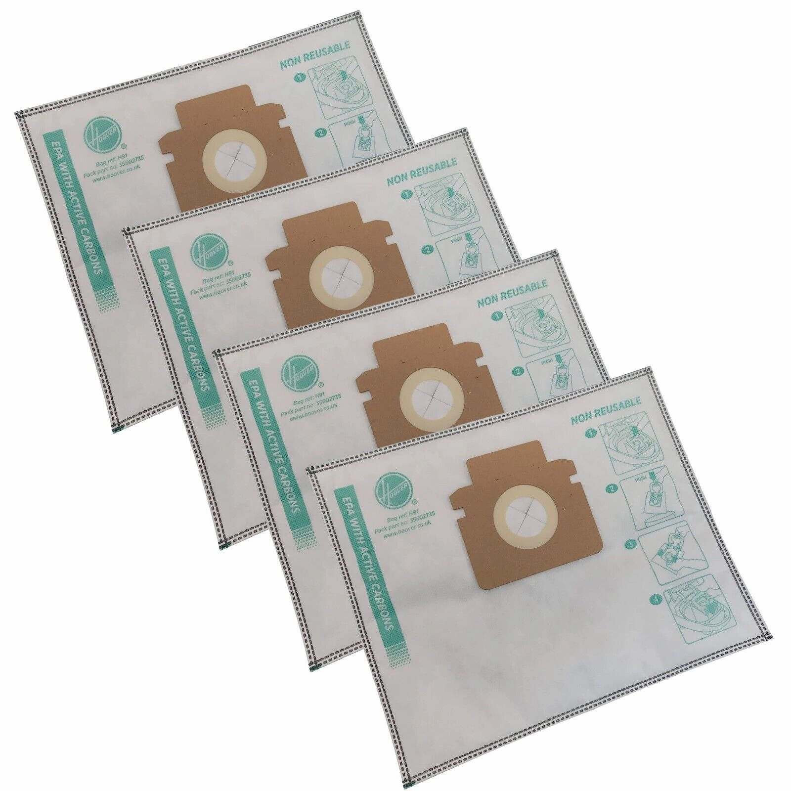 Hoover H90 Vacuum Cleaner Bags H-Energy 300 4 Pieces - White | 35602734
