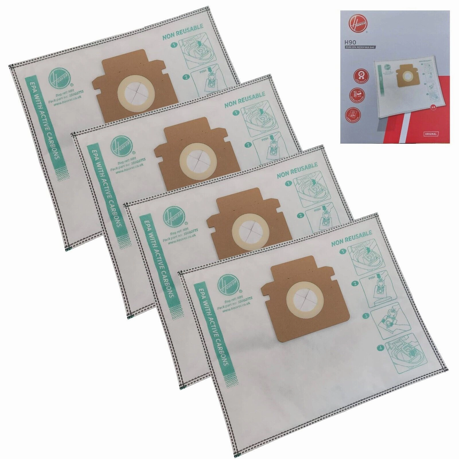 Hoover H90 Vacuum Cleaner Bags H-Energy 300 4 Pieces - White | 35602734