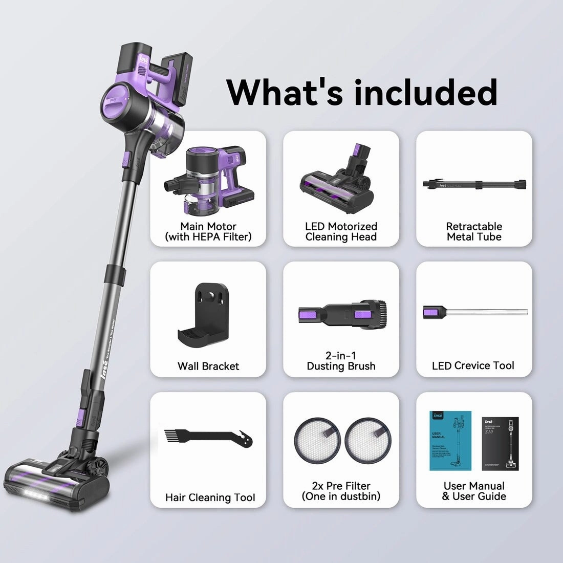 INSE S10 Cordless Vacuum For Pet Hair with 26Kpa Powerful Suction