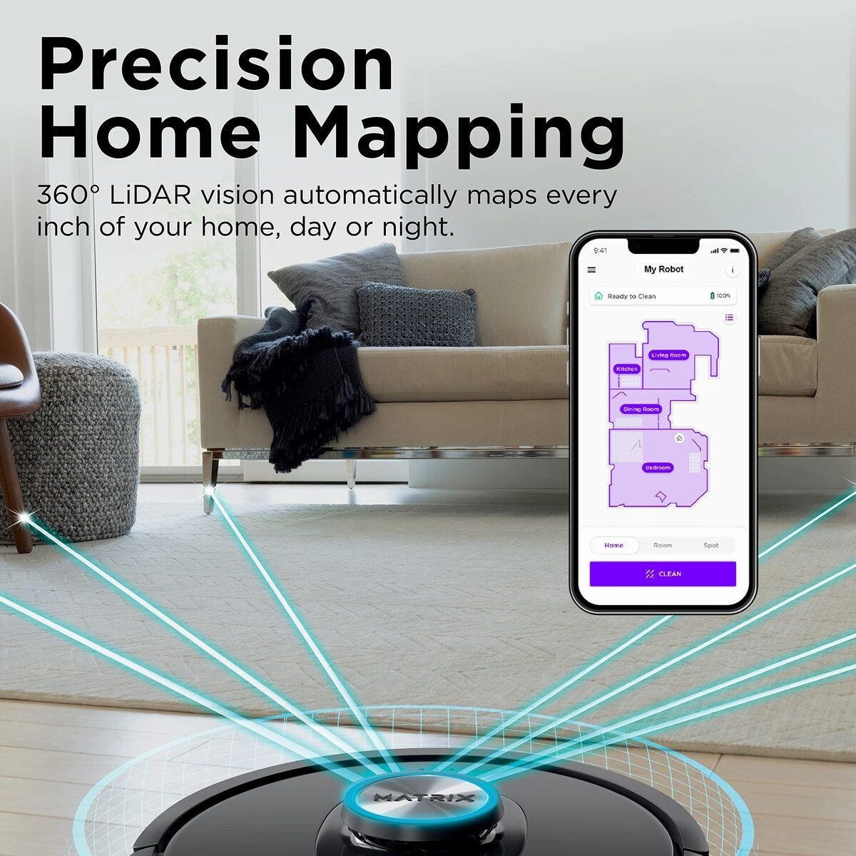 Matrix Self-Emptying Robot Vacuum with Bagless. 45-Day Capacity Self-Cleaning Brushroll No Spots Missed on Carpets & Hard Floors