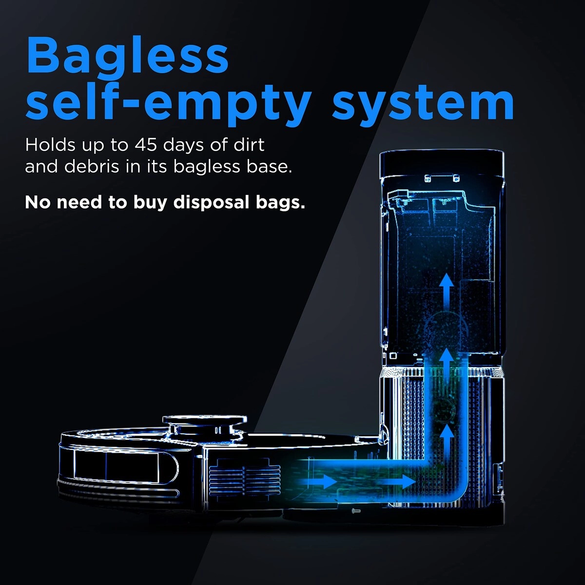 Matrix Self-Emptying Robot Vacuum with Bagless. 45-Day Capacity Self-Cleaning Brushroll No Spots Missed on Carpets & Hard Floors