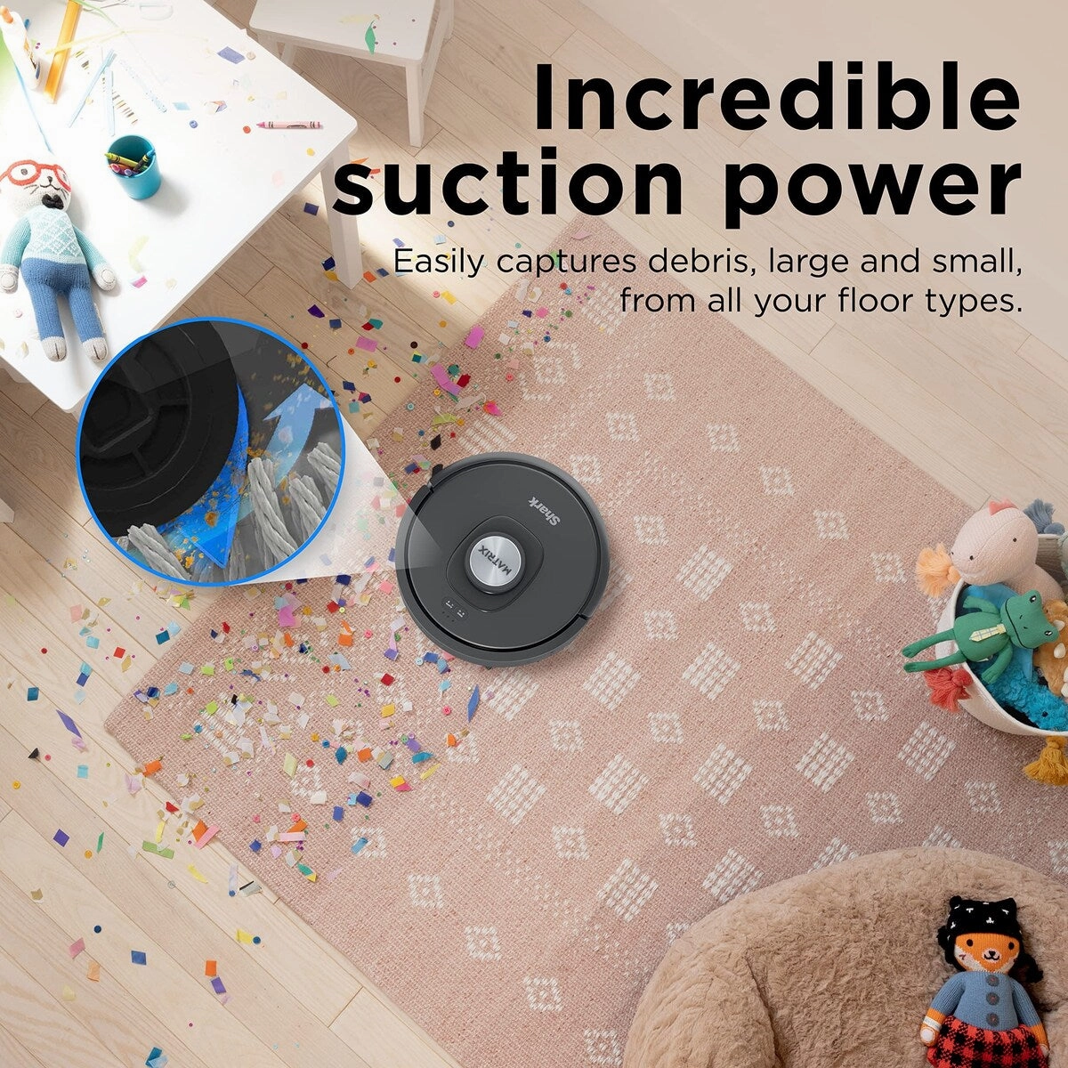 Matrix Self-Emptying Robot Vacuum with Bagless. 45-Day Capacity Self-Cleaning Brushroll No Spots Missed on Carpets & Hard Floors