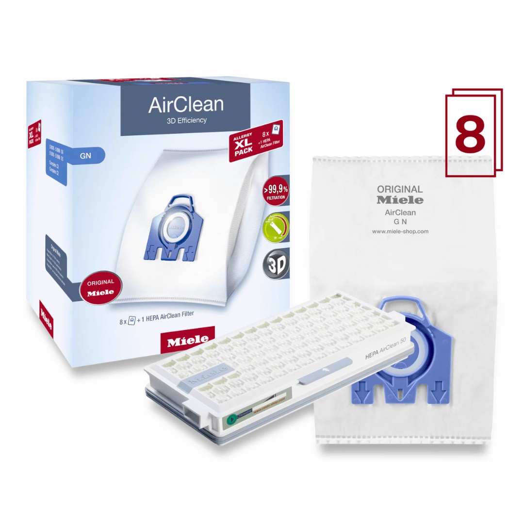 Miele XL-Pack AirClean 3D Efficiency GN. Allergy (8 GN Bags. HA50 HEPA Filter)