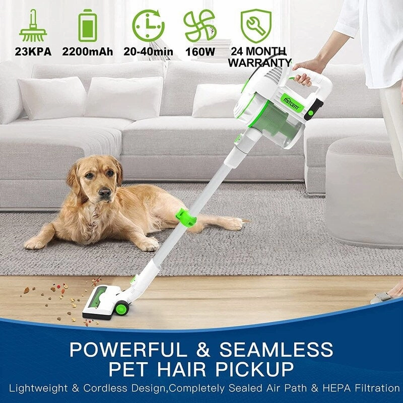 Mitcent Cordless Vacuum Cleaner. Cordless Stick Vacuum Cleaner with 2200mAh Rechargeable Lithium Batteries