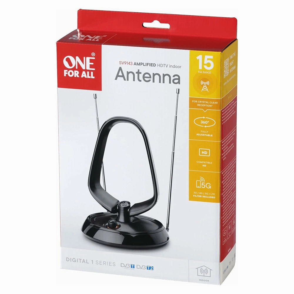 One For All 5G Amplified Indoor TV Antenna - Black | SV9143-5G