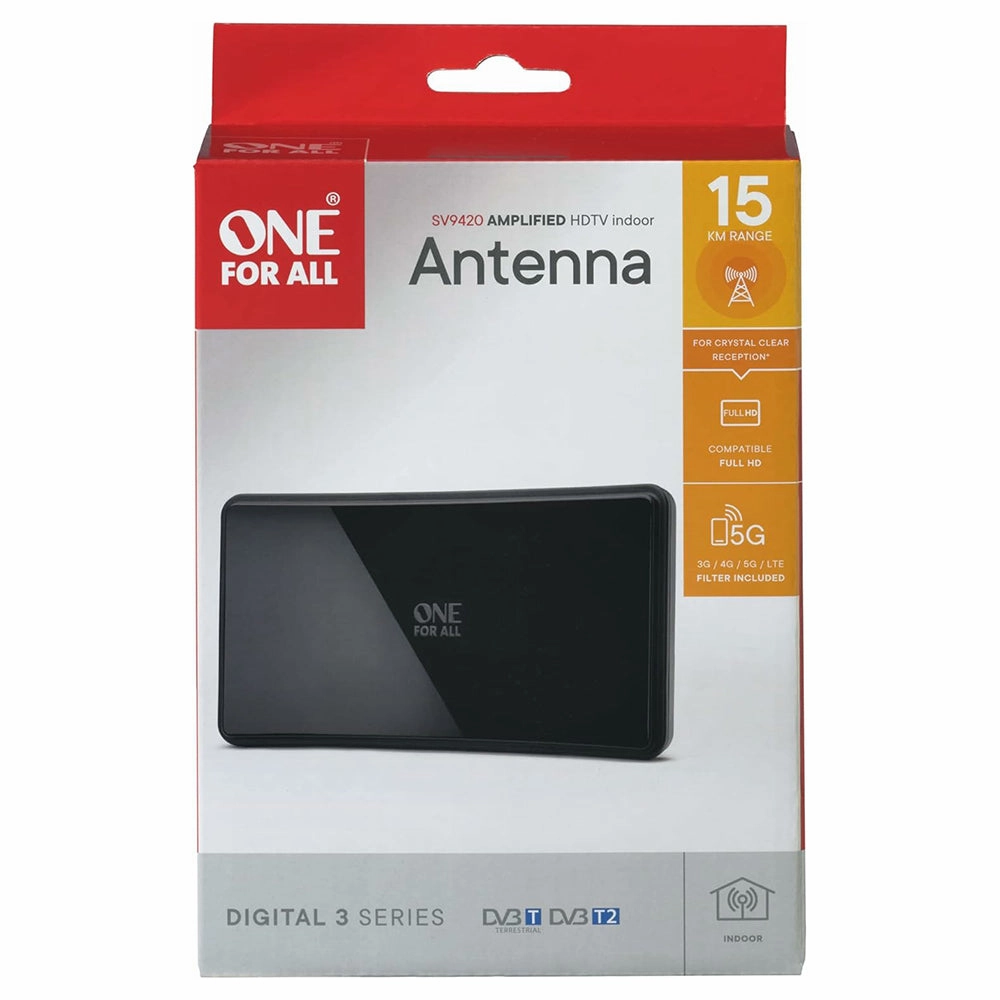 One For All 5G Amplified Indoor TV Antenna - Black | SV9420-5G