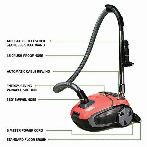 Ovente Electric Canister Vacuum with 2 Speed Control. Orange ST1600C