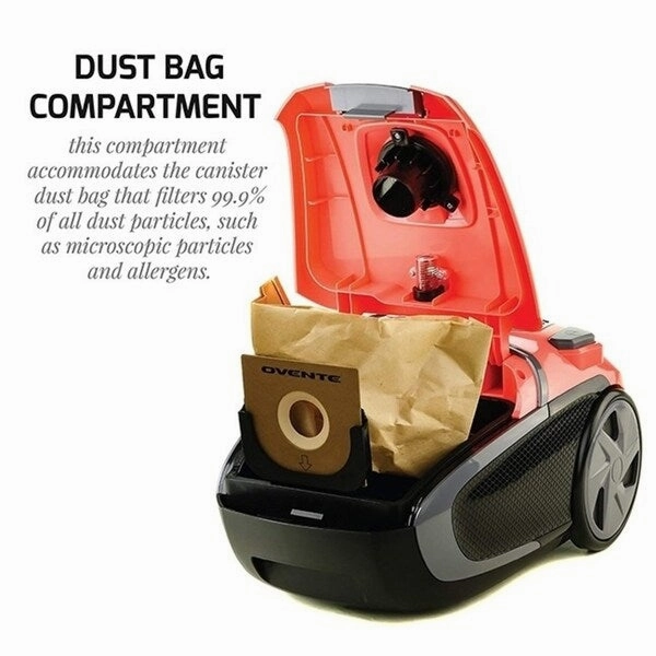 Ovente Electric Canister Vacuum with 2 Speed Control. Orange ST1600C