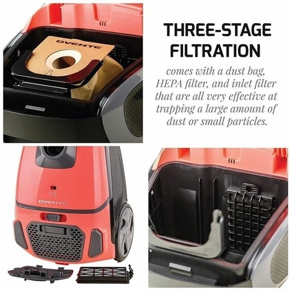 Ovente Electric Canister Vacuum with 2 Speed Control. Orange ST1600C