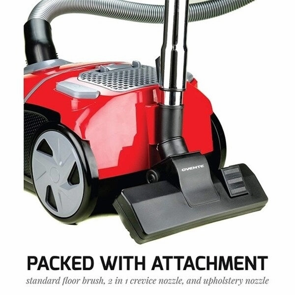 Ovente Electric Canister Vacuum with 2 Speed Control. Red ST1600R