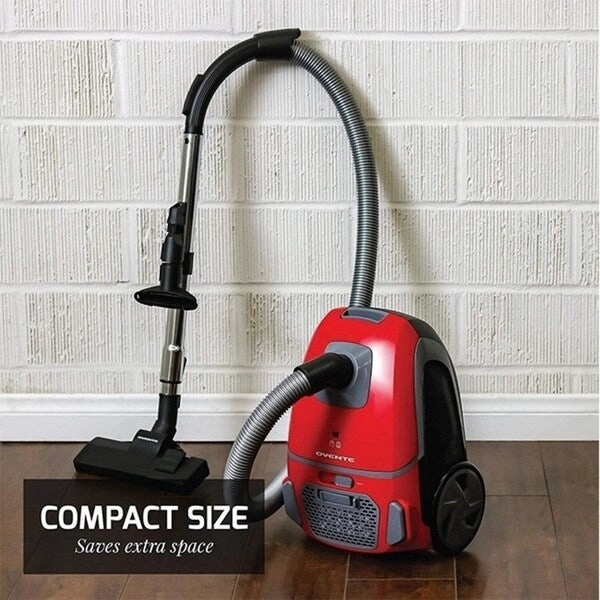 Ovente Electric Canister Vacuum with 2 Speed Control. Red ST1600R