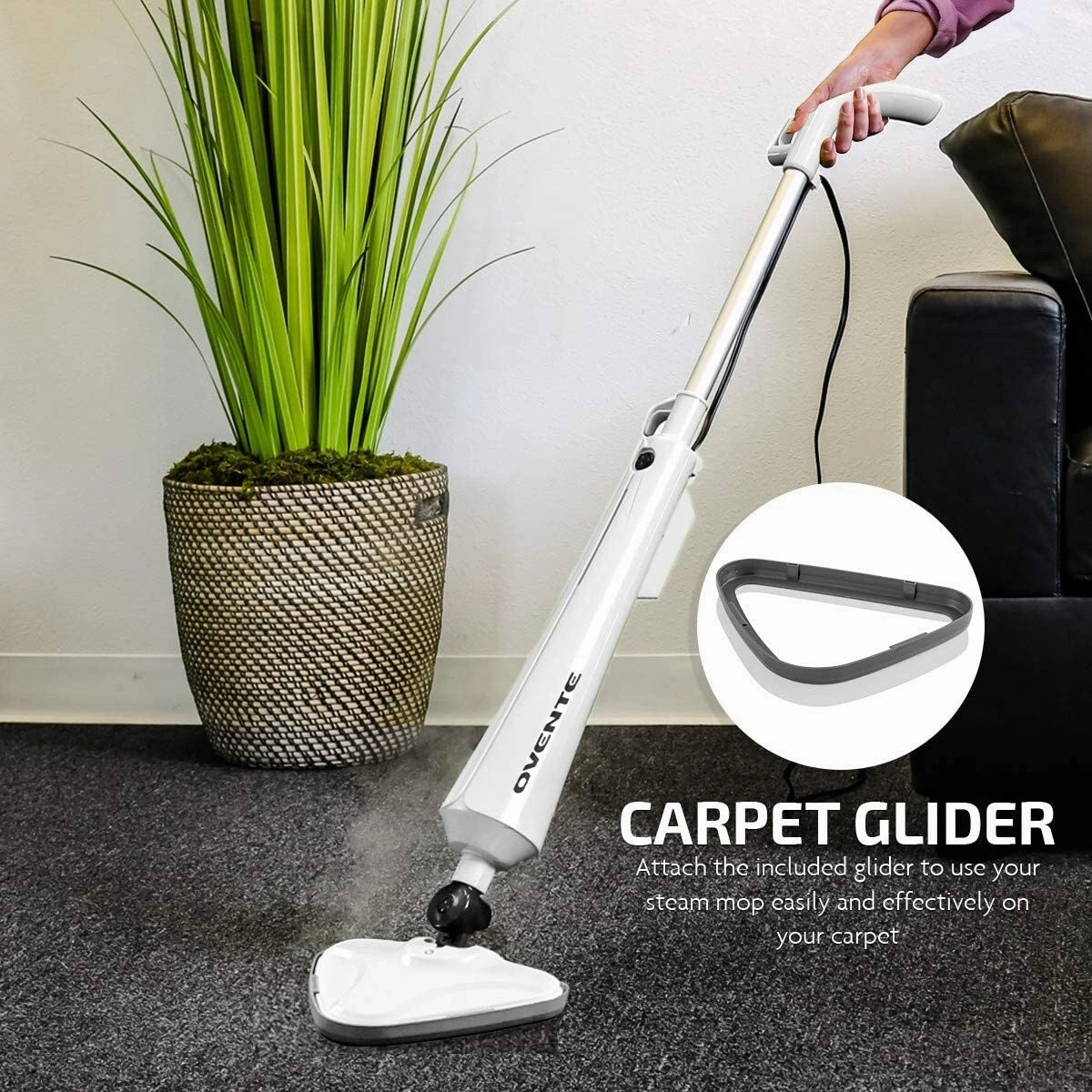 Ovente Electric Steam Mop. Tile Cleaner Steamer and Hard Wood Floor Cleaning with 2 Microfiber Pads ST405W