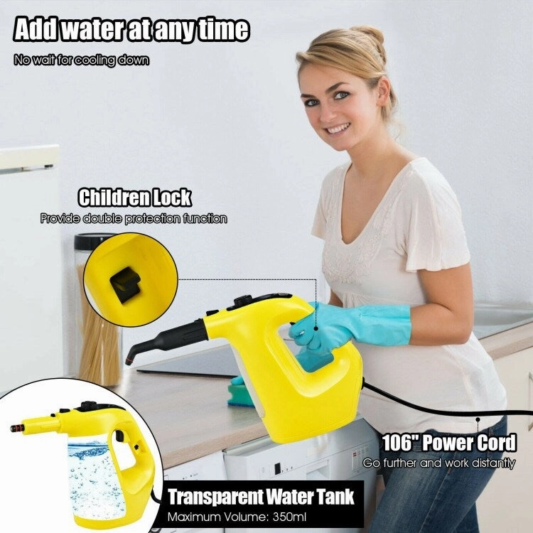 Powerful 1400W Handheld Steam Cleaner with 17 Accessories for Versatile Household Cleaning - 13 x 5 x 9.5 (L x W x H)