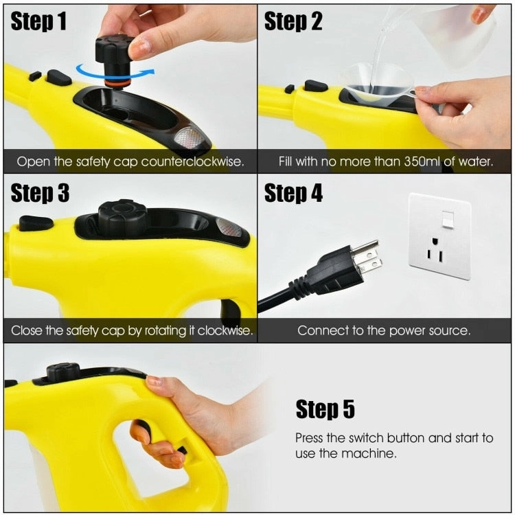 Powerful 1400W Handheld Steam Cleaner with 17 Accessories for Versatile Household Cleaning - 13 x 5 x 9.5 (L x W x H)