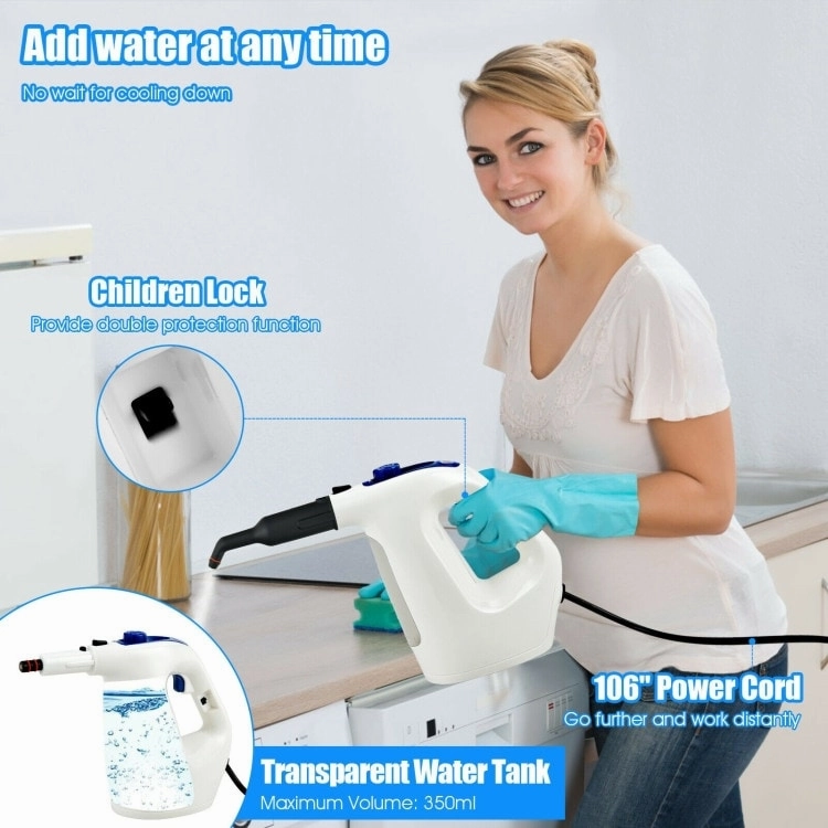 Powerful 1400W Handheld Steam Cleaner with 17 Accessories for Versatile Household Cleaning - 13 x 5 x 9.5 (L x W x H)