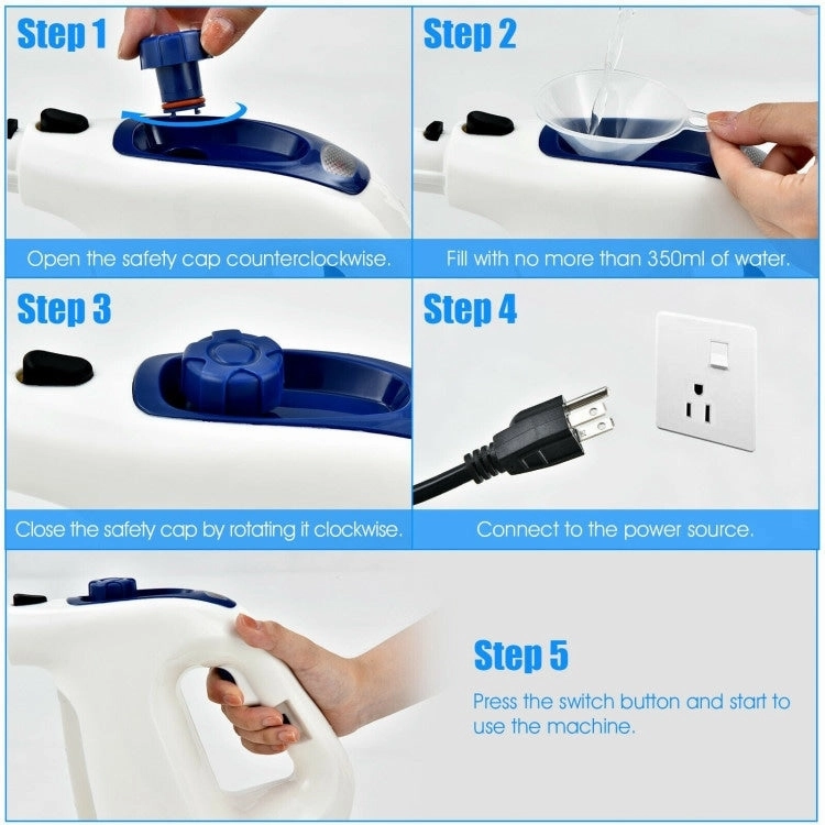 Powerful 1400W Handheld Steam Cleaner with 17 Accessories for Versatile Household Cleaning - 13 x 5 x 9.5 (L x W x H)