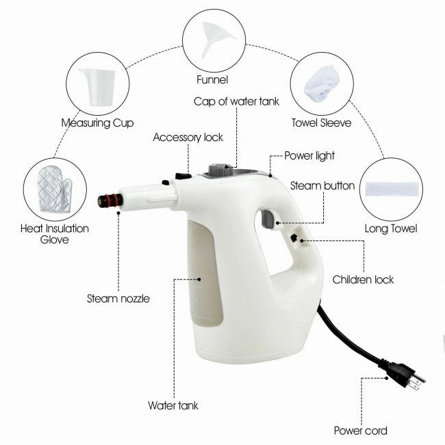 Powerful 1400W Handheld Steam Cleaner with 17 Accessories for Versatile Household Cleaning - 13 x 5 x 9.5 (L x W x H)