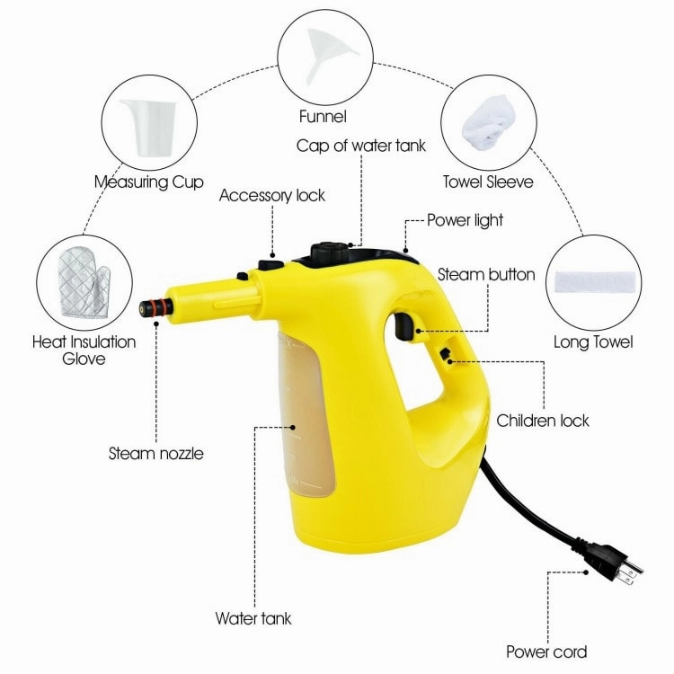 Powerful 1400W Handheld Steam Cleaner with 17 Accessories for Versatile Household Cleaning - 13 x 5 x 9.5 (L x W x H)