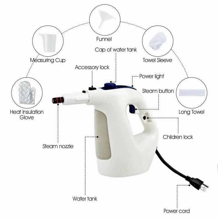 Powerful 1400W Handheld Steam Cleaner with 17 Accessories for Versatile Household Cleaning - 13 x 5 x 9.5 (L x W x H)