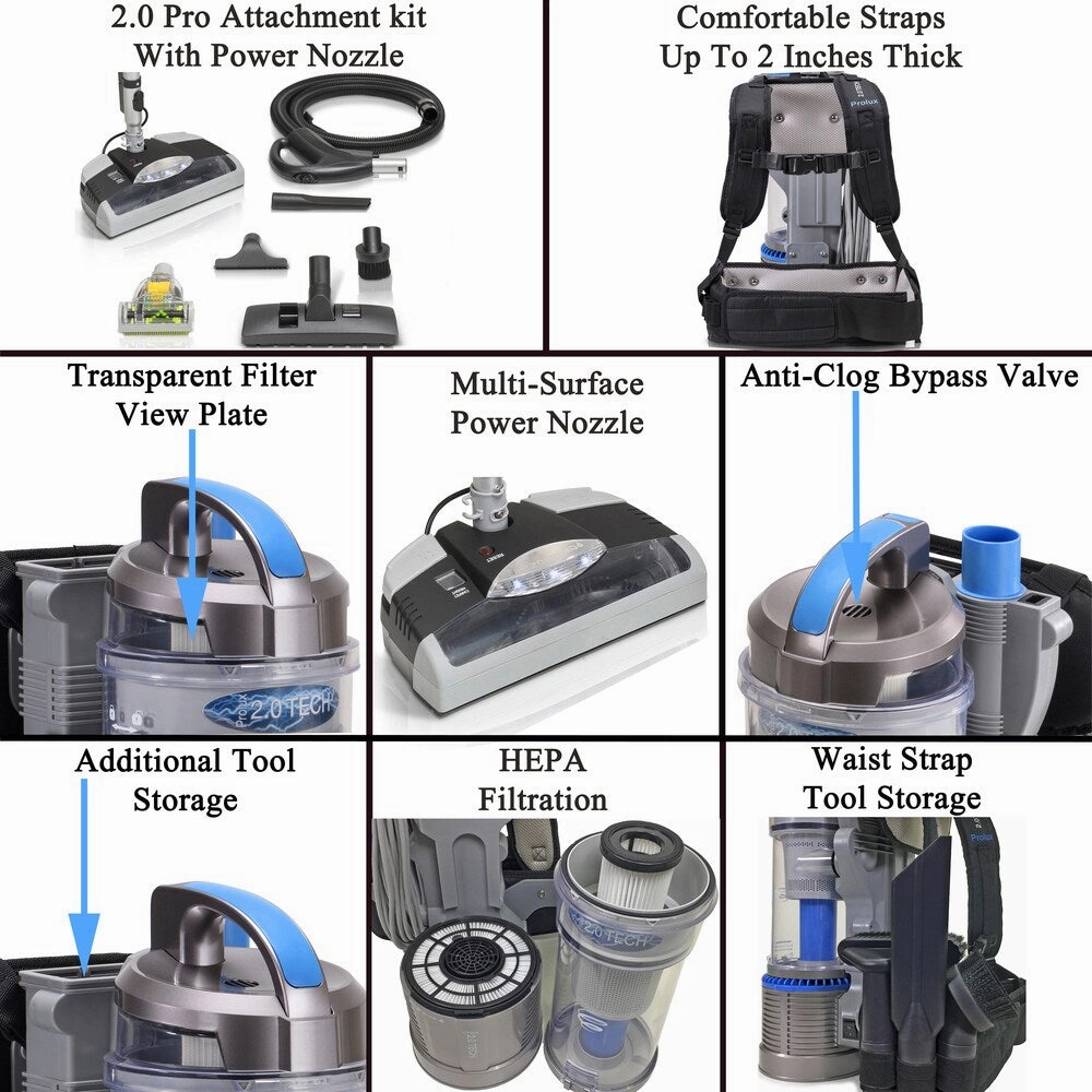 Prolux 2.0 Bagless Backpack Vacuum with Powerhead and Deluxe 32 mm Tool Kit