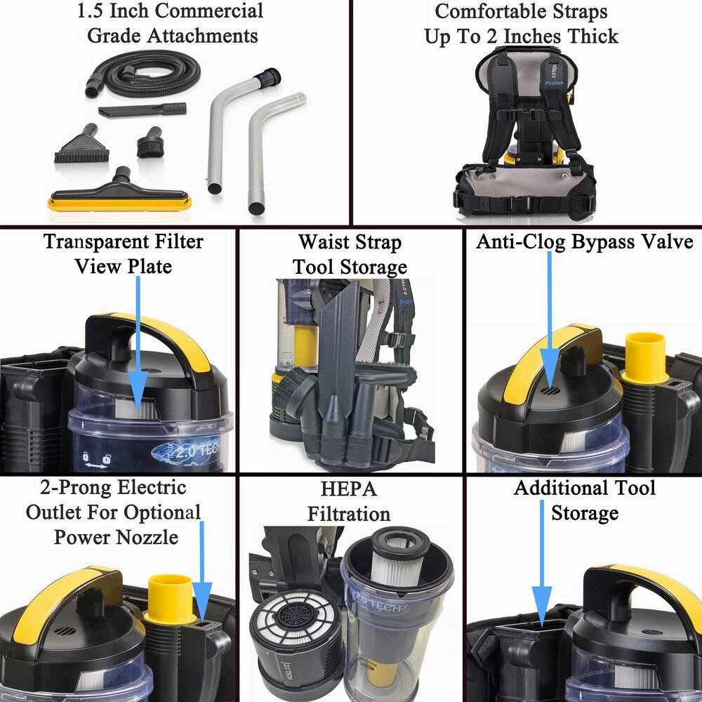 Prolux 2.0 Commercial Bagless Backpack Vacuum with Deluxe 1 1/2 inch Tool Kit