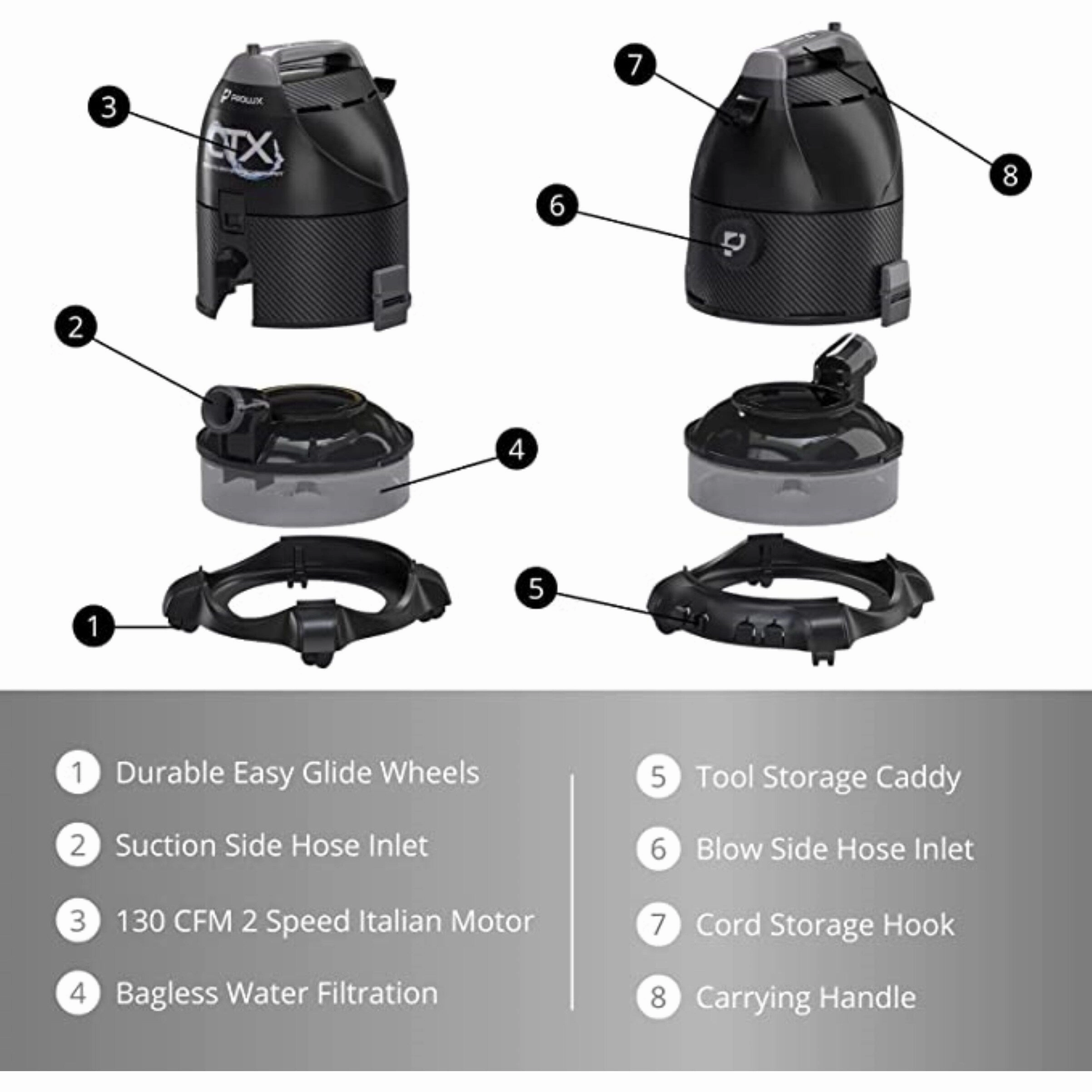 Prolux CTX ELITE Bagless Canister Vacuum Cleaner w/ Storm Shampooer Kit